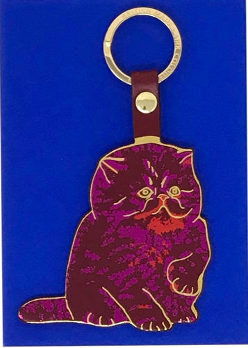 Schlüsselanhänger "Katze" - weinrot